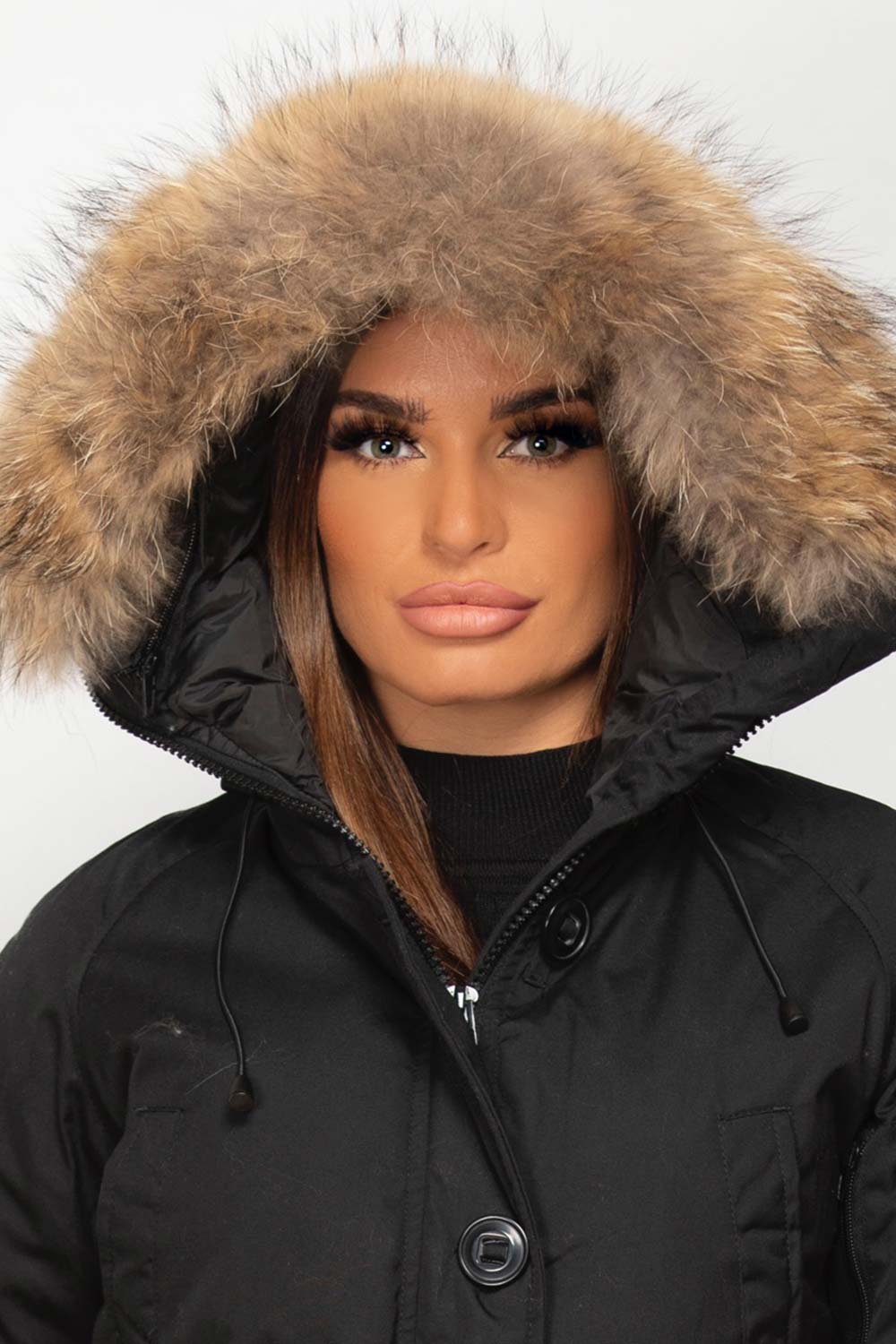 Bomber Jacket With Natural Fur Hood