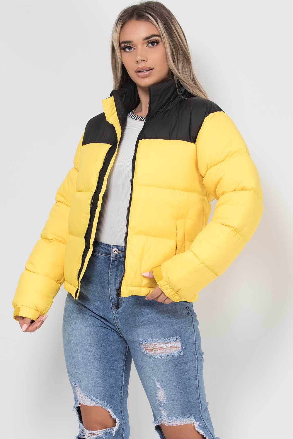 Puffer Jacket Yellow Colour Block