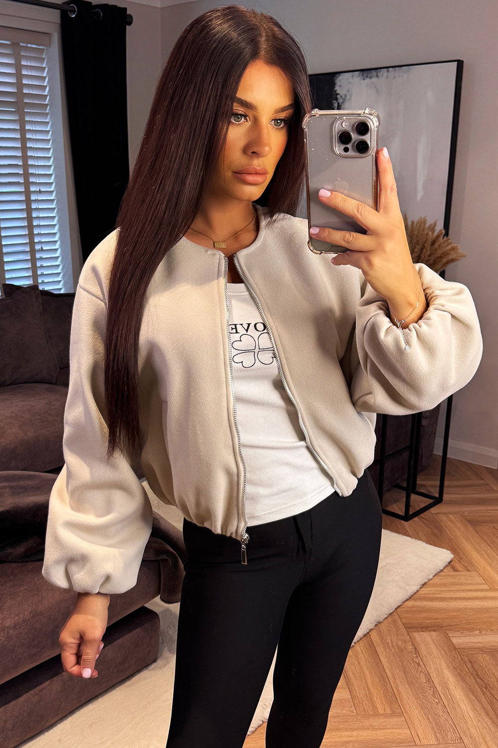 Soft Bomber Jacket Beige