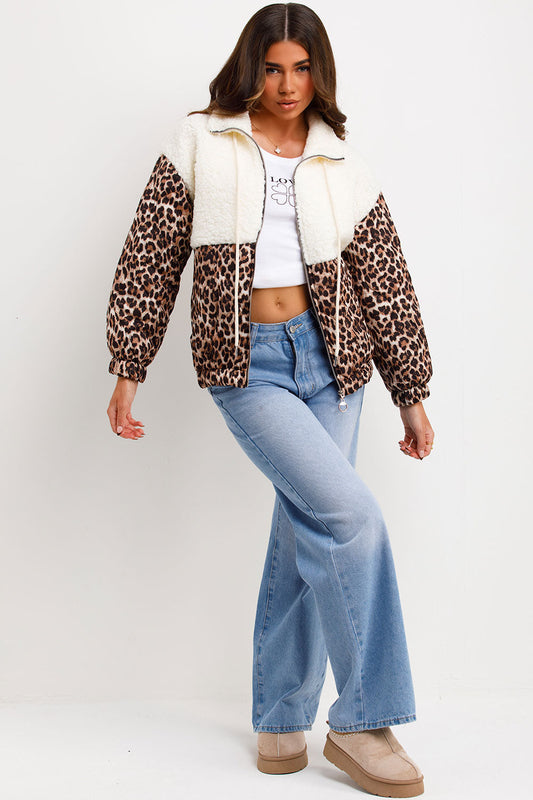 Teddybear Jacket With Quilted Leopard Print Detail