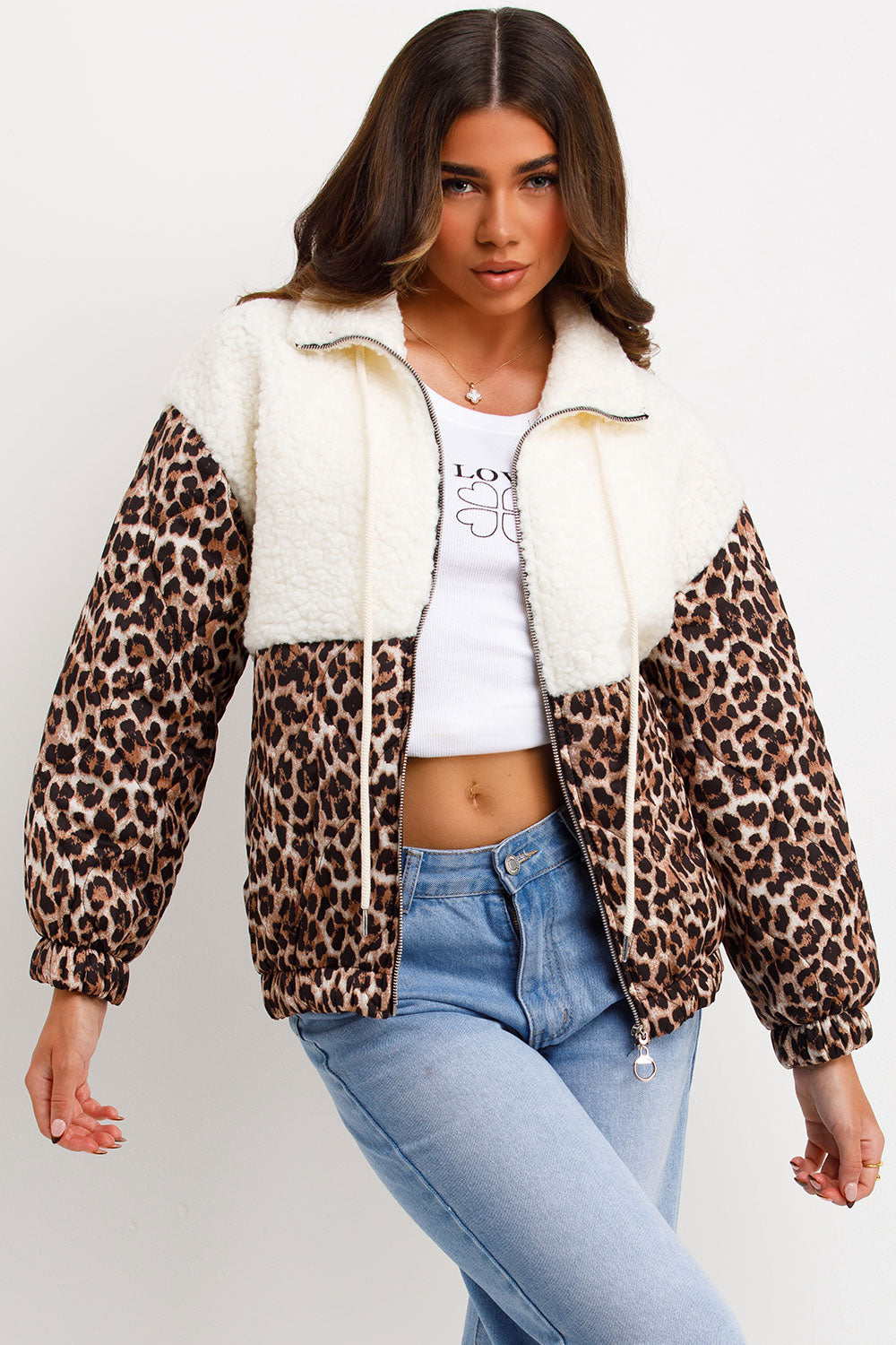 Teddybear Jacket With Quilted Leopard Print Detail