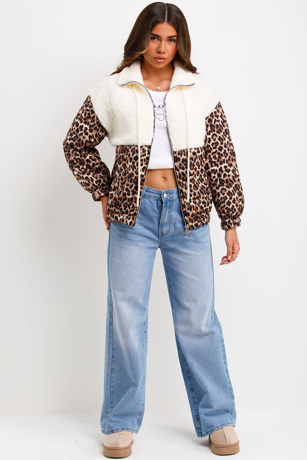 Teddybear Jacket With Quilted Leopard Print Detail