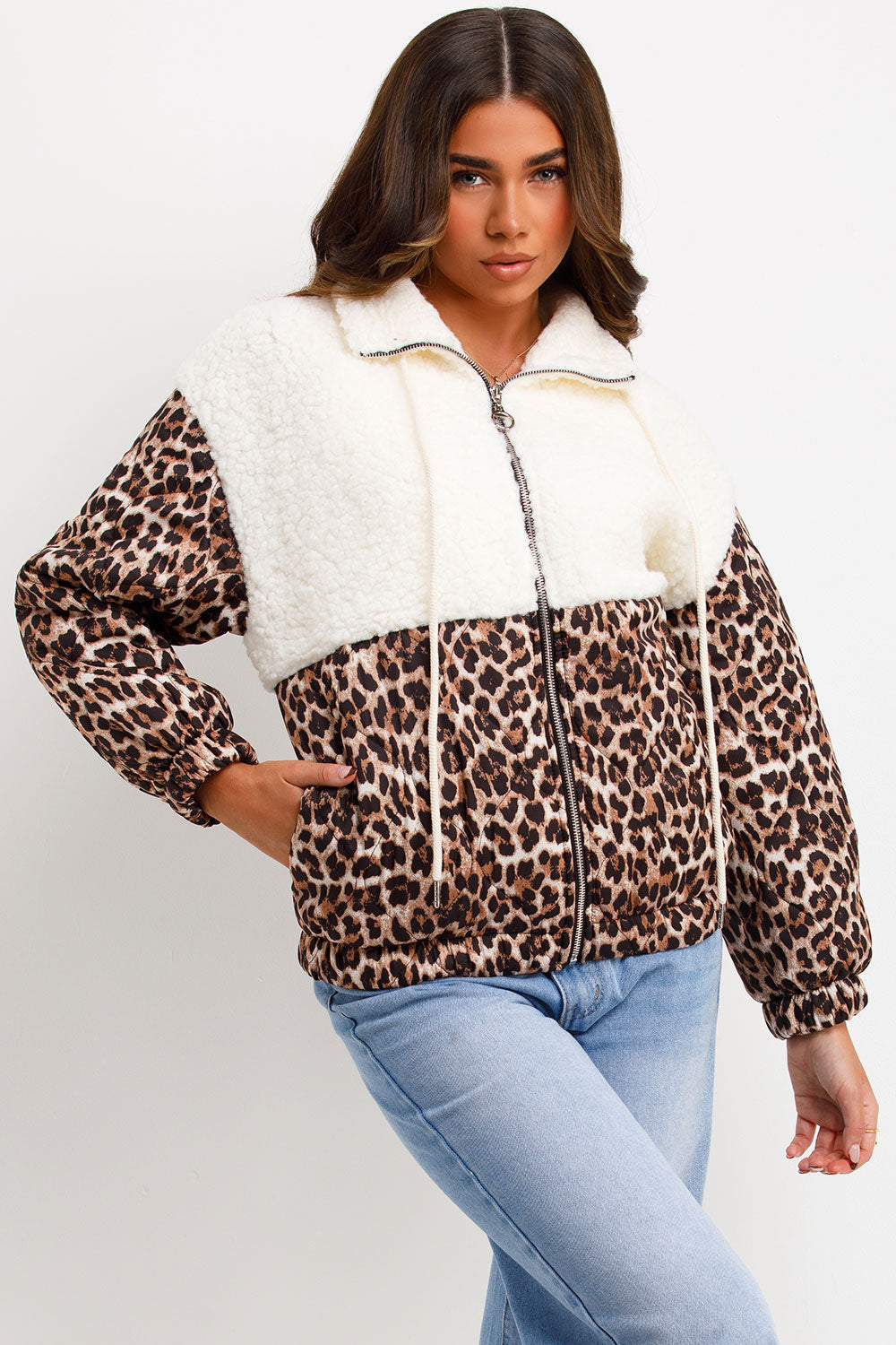 Teddybear Jacket With Quilted Leopard Print Detail